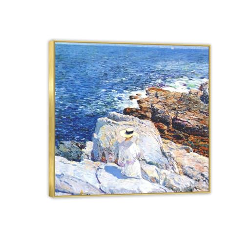 South ledges par Childe Hassam : affiche célèbre encadrée or pour salon 30x30 cm