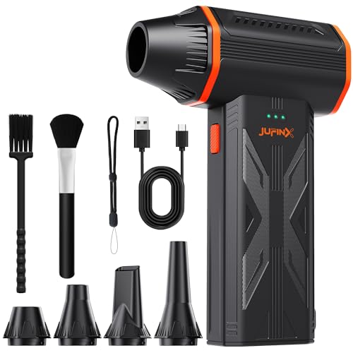 JUFINX F32 Compressed Air Duster-150000RPM Super Power Electric Air Duster 3-Speed Adjustable Rechargeable Mini Blower for PC Keyboard Cleaning Leaves Computer Vacuum Storage Bag.