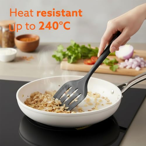 Image of ZELKEY Premium Silicone Spatula Set of 3, Large Heat Resistant Spatula for Cooking, Baking and Mixing, Non-Stick Cookware for Kitchen, BPA Free, Flexible, Seamless Design, Deluxe, (Black).