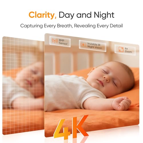 Image of Monai 4K Smart Baby Monitor, Eye-Safe 950nm Night Vision, 7 AI Features, Phone App Baby Camera, 8X Zoom, Instant Alerts (Cry /Face Covered), No Monthly Fee, Hack-Proof, Local Storage