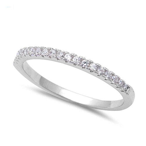 1.5mm Thin Half Eternity Stackable Wedding Engagement Band Ring Round Cubic Zirconia 925 Sterling Silver, Size-7