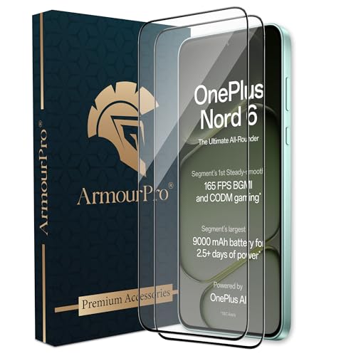 Image of ArmourPro Tempered Glass for OnePlus Nord 6-9H Anti Scratch Screen Protector, Edge to Edge Coverage, HD Clarity, Smooth Touch, Case Friendly | Black, Pack of 2