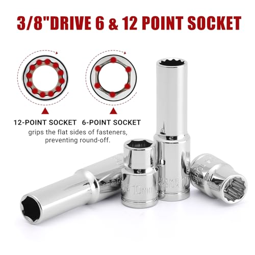 Image of MIXPOWER 104 PCS 3 /8 inch Drive Master Metric Socket Sets,Deep,Mid-Length,Shallow,Stubby and Flex Sockets,6 & 12 point,CR-V Steel