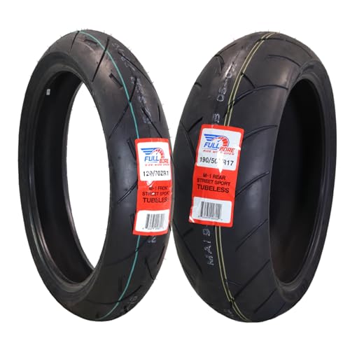 Full Bore M1 120/70ZR17 Front & 190/50ZR17 Rear Motorcycle Tires High-Performance Radial Superior Grip & Handling for Street & Track 120/70-17 190/50-17 USA Family Owned