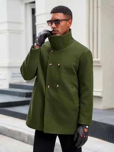 Yousify Mens Trench Coat Double Breasted Stand Collar Overcoat Casual Winter Warm Business Short Pea Coat2