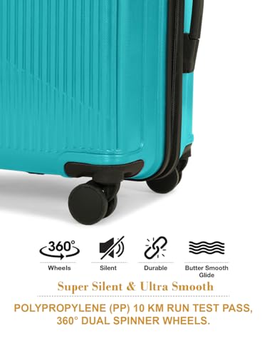 Image of Teakwood Set of 2 8 Wheels Trolley Bag, Hard Cabin with Zipper Closure, Adjustable Push Button & Cross Side Strap, Number Lock System 360 Degree (Set of 2, Aqua Green)