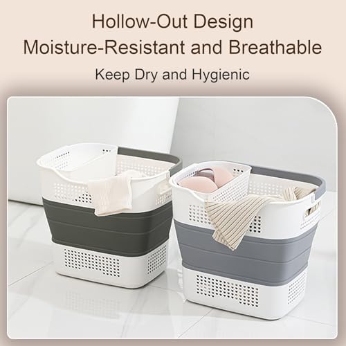 Collapsible Portable Laundry Basket with Dual Handles, Plastic Hamper for Clothes & Small Underwear, Space-Saving Organizer (Pink)