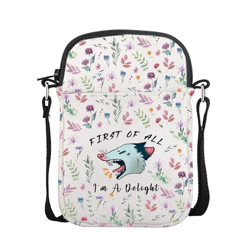 CMNIM Funny Angry Possum Mini Crossbody Bag First of All I'm A Delight Shoulder Opossum Lover Gifts Sarcastic Animal Purse