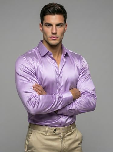 Image of Diverse Men's Satin Casual Shirt | Premium Solid Poly Satin | Wrinkle-Free, Full Sleeve Regular Fit Office, Business Wear