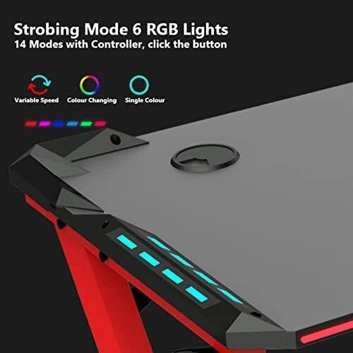 Scrivania da gioco ergonomica con portabicchieri e gancio per cuffie, postazione di lavoro di alta qualità per casa, ufficio e giochi al PC, 119 cm