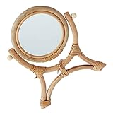 Plateau de table en miroir en rotin - une base stable lui permet de rester stable sur une surface de bureau différente sans craindre d'accident, miroir à cadre en rotin