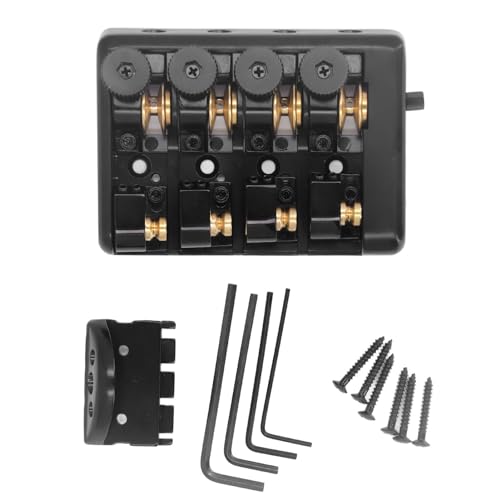 4 String Headless Electric Bass Bridge Zinc Alloy Brass Bridge Replacement with String Lock Headless Guitar Accessories (Black)