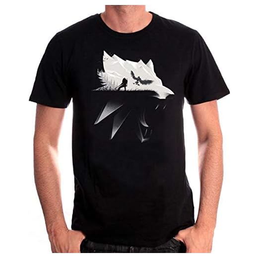 The Witcher herr gaming licensierad premium t-shirt varg silhuett (svart) (S-XL)