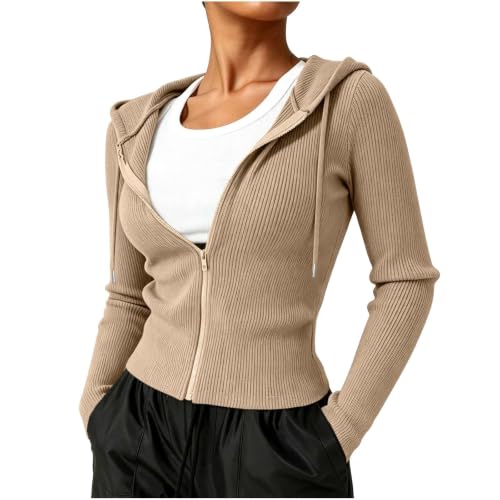 Oversized Sweatshirt for Women S Khaki Cropped Zip Up Hoodie Casual - image 5