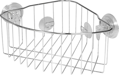 iDesign Reo Stainless Steel Power Lock Suction Corner Storage Shelf - 11.25