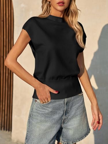 Saodimallsu Womens Cap Sleeve Summer Sweaters Tops Casual Lightweight Sweater Vest Mock Neck Knit Tank Top3