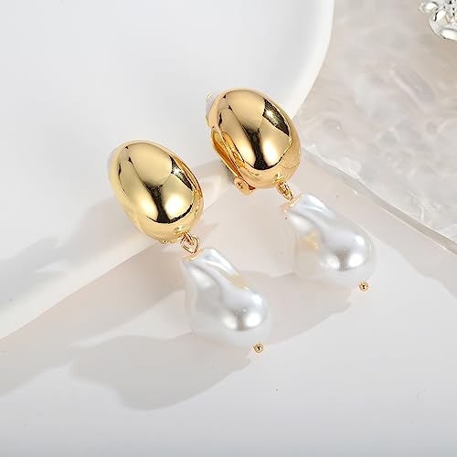 WOWORAMA Matte Gold Clip On Earrings for Women Gold Geometry Heart Clip Earrings Vintage Teardrop Heart Clip On Dangle Earrings Non Pierced Earrings4