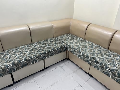 Image of JAPA Champagne Classic Damask Quilted Velvet L-Shape Seat-Only Sofa Cover for 3+3 Seater - Non-Slip Washable Daily Use Sofa Protector, Luxury Sofa Mat for Living Room