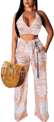 Vacation Outfits for Women Halter V Neck Tropical Floral Bikini