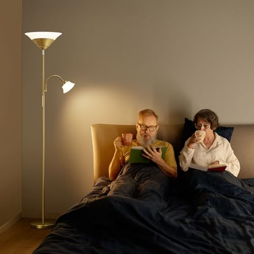 Image of SIBRILLE 2-in-1 Torchiere Floor Lamp, 34W Super Bright LED Standing Lamp with Remote & Touch Control, 72 inch Dimmable Adjustable Corner Reading Lamp for Living Room, Bedroom, Office, Gold