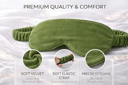 Image of Velvet Eye Sleep Mask for Men & Women Soft Light Blocking Sleeping Eye Mask with Adjustable Strap Travel Relaxation Eye Cover for Home Flight Deep Rest (Olive Green PC 1)