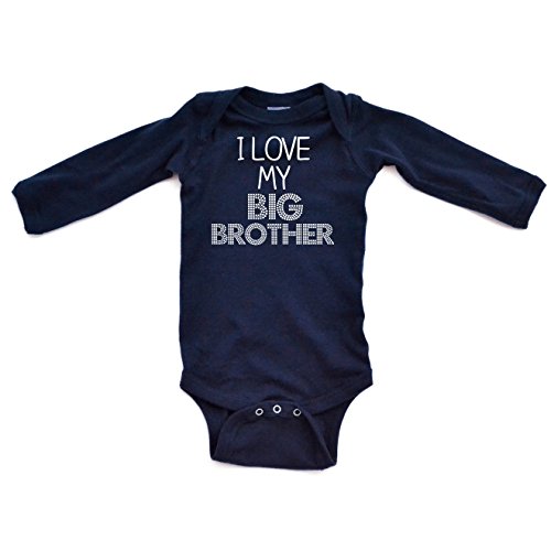 Apericots I Love My Big Brother Long Sleeve Baby Bodysuit Navy Blue