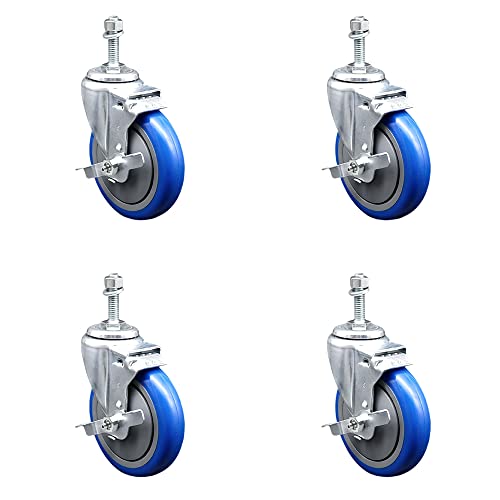 Stainless Steel Polyurethane Swivel Threaded Stem Caster Set of 4 w/5