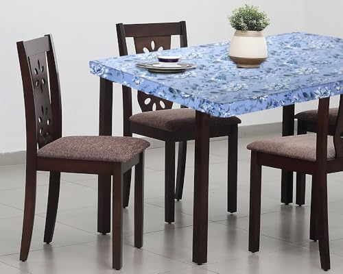 Image of The Furnishing Tree Elastic Cotton Square Dining Table Cover 44x44 in Inches Floral White Rose on Blue Base