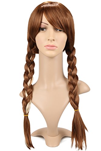 ACEVIVI Fashion Women Hair Wig Oblique Bangs Long Anna Braid Weaving Costume Halloween Wig Heat Resistant, Front Length: 18cm/ 7.02 inch, Back Length: 65cm/ 25.35 inch, Brown