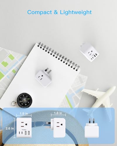 Image of 2 Pack Australia New Zealand Power Plug Adapter, Australia Travel Adapter | Type I Plug Adapter with 3 American Outlets 4 USB Charging Ports (2 USB C) for US to Australia, Argentina, China, New Zealand