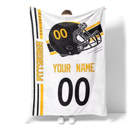 Image of Pittsburgh Throw Blanket Custom Name and Number Personalized Gifts for Men and Women