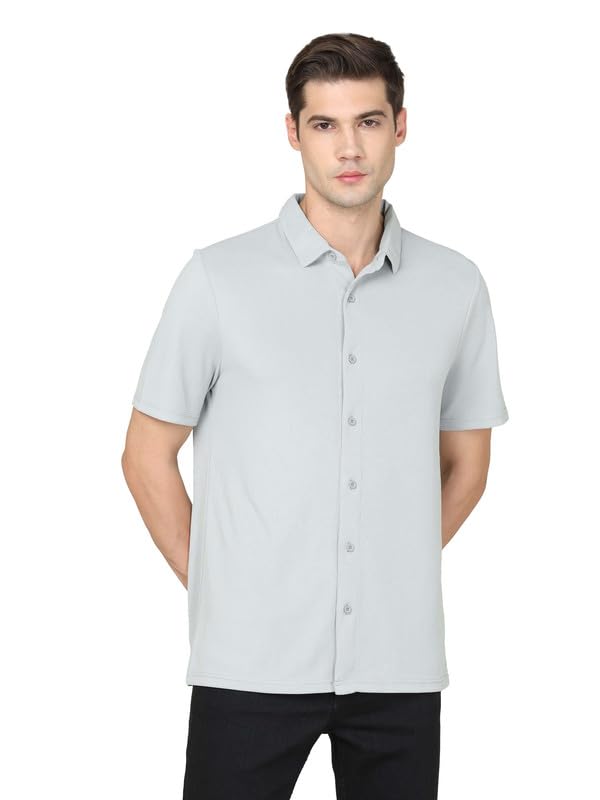 Image of TECHNOSPORT Men's Black Solid Regular Fit Spread Collar Casual Shirt with TECHNOCOOL+