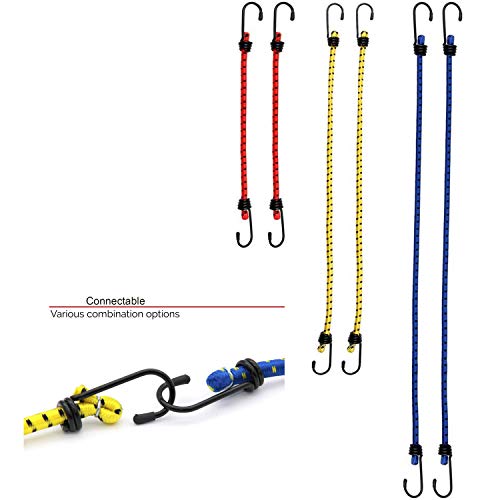 Set of 6 Elastic Bungee Cords Straps Assorted Lengths Heavy Duty Ropes for Caravan Camping RVs Trucks Luggage Racks Tents Gardening and DIY