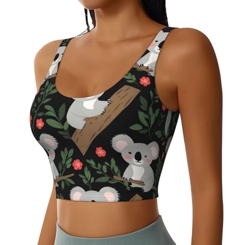 Women Girls Yoga Bras U-Shaped Back Comfortable Sweat Vest with Pads Elastic Sportswear for Gym Fitness, for Cute Cartoon Koala