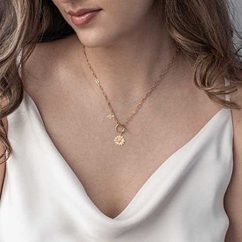 DoreenBeads 18K Gold Sun Moon Star Compass Pendant Necklace Chunky Toggle Paperclip Chain Necklace with Heart Daisy Bee Charms for Women Girls 20 Inches2