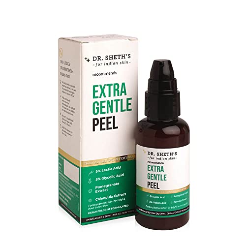 Dr. Sheth's Extra Gentle Peel With 10% AHA Glycolic & Lactic Acid For Even-Toned & Bright Skin | Chemical Peel, Peeling Solution for Face, Chemical Exfoliator | For Women & Men (30ml)