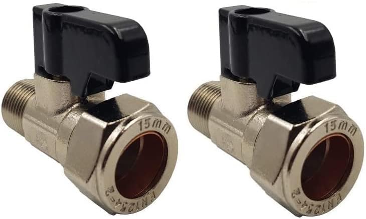 hep® 15mm x 3/8" Male Flat Faced Threaded Isolation Ball o fix Valves with Black Lever Straight for 3/8" Flexible Tap Connector (Pack of 2)