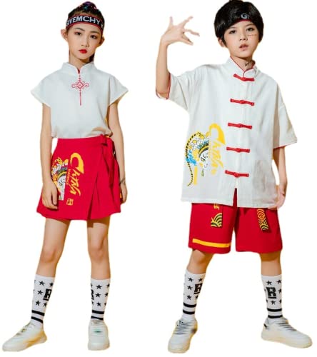 キッズダンス衣装 ヒップホップ 小学生 クラス服 子供用 練習着 JKスカート 男の子 女の子 チアガールダンス衣装 チアリーダー ジャズ衣装 ダンスウェア HIPHOP ストリート イベント 発表会 ステージ衣装 演出服 (695赤スカートのみ,130)