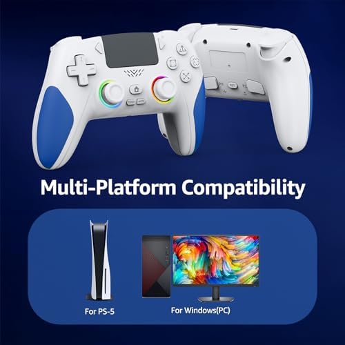 IWGAME Wireless Controller for PS-5/PC, Hall Effect Joysticks & Triggers Gaming Controller with Programmable/Remap/Turbo/LED Light Functions, 3.5MM Headphone Jack, Dual Vibration,White