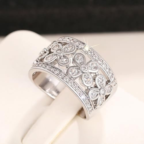 Graceful Silver Color Flower Rings for Women Bright Cubic Zirconia Finger Jewelry for Engagement4