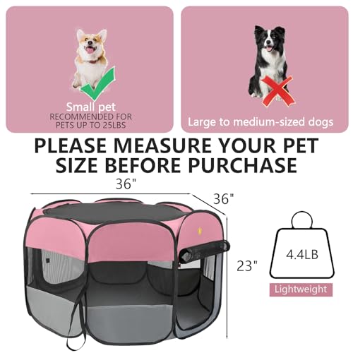 Pet Dog Playpen 36 Medium Puppy Play Pen Tent Crates Cage for Indooroutdoor Portable Playpen for Dog Cat Foldable Pop Up Kennel Playpen with Waterproof Bottom Shade Top Cover Pink  Cucciolini Doodles Pet dog playpen 36 medium puppy play pen tent crates cage for indooroutdoor portable playpen for dog cat foldable pop up kennel playpen with waterproof bottom shade top cover Pink   cucciolini doodles