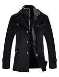ELETOP Men's Pea Coat Winter Wool Jacket Short Trench Coat Windbreaker 1109 Black L