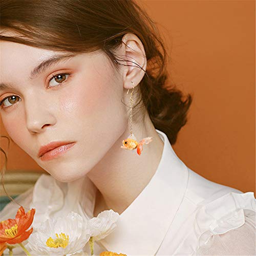 Damleng Funny Cute Acrylic Resin Simulation Fish In Bag Dangle Earrings Unique Asymmetry Lightweight Goldfish Dangle Drop Earrings Jewelry Gift For Girls Women (Yellow) #TOP4