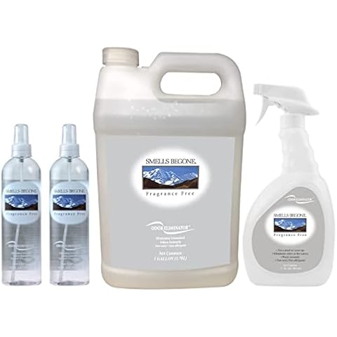 SMELLS BEGONE Odor Eliminator Spray Bundle - 12 Ounce 2 Pack - 27 Ounce - 1 Gallon Refill Cover