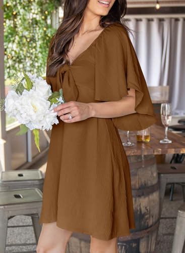 Image of Dokotoo Womens Dresses 2026 Spring Summer Deep V Neck Elegant Cocktail Bow tie Mini Dress S-XL