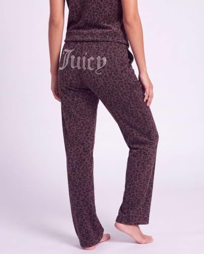 Image of Juicy Couture Women's 2 Piece Velvet Fleece Short Sleeve Shirt and Pants Lounge Sleepwear Set