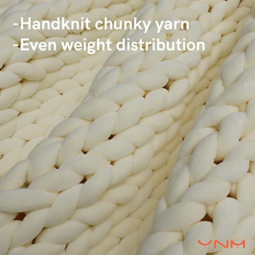 YnM Velvet Weighted Blanket, Handmade Chunky Knitted Design, Soft and Cozy, Temperature Regulating and Breathable, Machine Washable Throw for Sleep or Home Decor (Cream, 60x80 Inch, 20lbs)