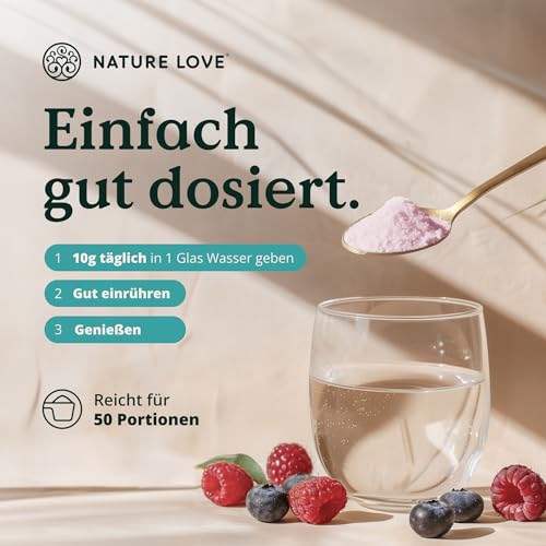 NATURE LOVE Premium Collagenpulver 500g – Wildberry Geschmack – Kollagen von Rindern aus Weidehaltung, hoch bioverfügbar ohne Zuckerzusatz, nur Süßungsmittel – laborgeprüft & in Deutschland produziert 3