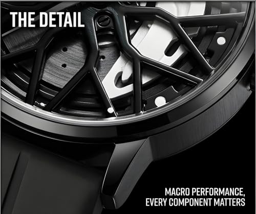 Image of Oculus Men's 3D Car Wheel Rotating Watch, Luxury Sport Quartz with Hollow Hub Dial, Magnetic Silicone Strap, Automotive-Inspired Design, Black Magnetic Straps