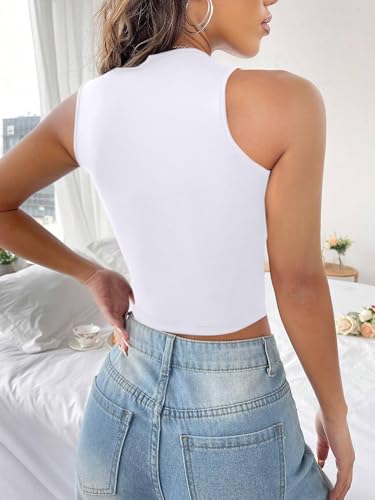 Image of LovelyWholesale Women Sexy Cut Out Crop Tank Tops Crew Neck Summer Sleeveless Top